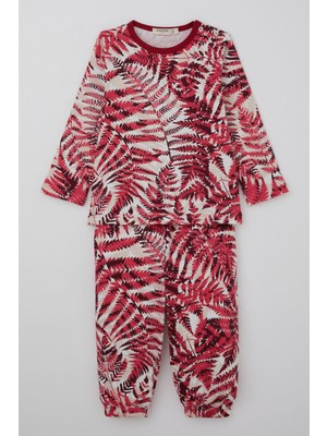 Bebeğiz (Breeze) Kız Bebek Pijama Takımı Orman Temalı Yaprak Desenli 9 Ay-3 Yaş, Vişne Çürüğü