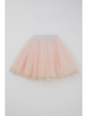 Monita Kız Çocuk Tütü Etek Narin Tomurcuk Nakışlı Simli 1.5-9 Yaş, Somon