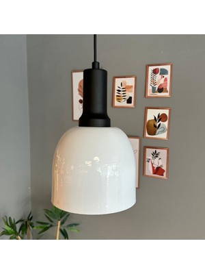 Bamyum Deep Beyaz Fener Siyah Başlık Tekli Avize Sarkıt Salon Mutfak Butik Lamba Aydınlatma Avizeler