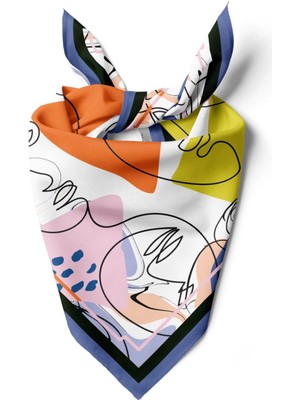 Vissona A57 Kadın Turuncu Beyaz Silüet Desenli 50X50 Bandana Hyl DG01438-22