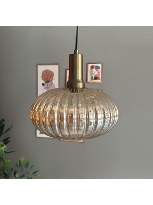 Bamyum Elegant Cam Tekli Bal Rengi Avize Eskitme Knob Başlık Sarkıt Lamba Restoran Salon Aydınlatma