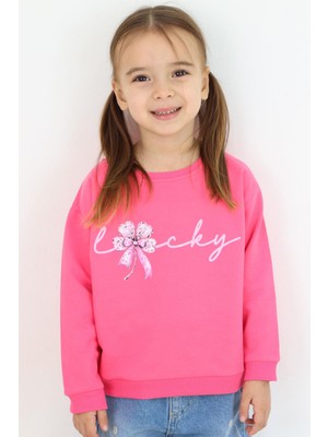 Breeze Kız Çocuk Sweatshirt Fiyonklu Çiçek Baskılı 2-6 Yaş, Pembe