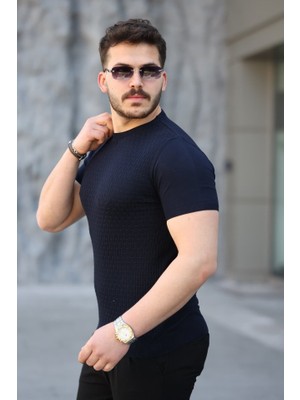 Etiler Collection Erkek Viskon Kumaş Bisiklet Yaka Desenli Tişört