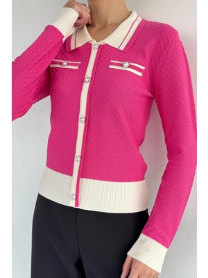 Gülseli Kadın Polo Yaka Incili Düğme Detaylı Triko Hırka (S-M-L Beden Uyumludur.) P-00018053