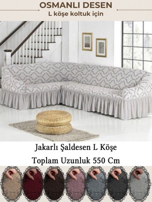 StarMall Jakarli 7 Kişilik Şal Desen L Köşe Koltuk Örtüsü, Esnek Koltuk Kılıfı, Osmanlı Desen (550CM)