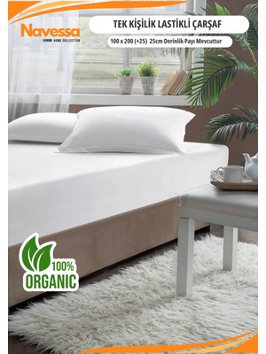 Navessa Home Collection Beyaz Lastikli Çarşaf %100 Pamuk | Terletmez, Tek Kişilik, Yumuşak ve Dayanıklı