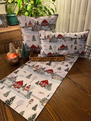 Kırlentim H1263 3lü Karlı Bahçeler Kırlent Runner 3lü Kombin Set