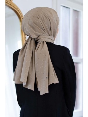 Vissona Lüks Medine Ipeği V Desenli Vizon Renkli 75X195 Kırışmaz Şal Moss Krep Dikiş Tipi Italyan Dikişli