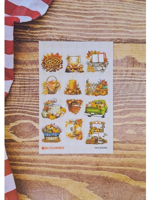 One Little Happiness Balkabağı Temalı Vintage Journal Sticker Seti / Bullet Journal Scrapbook Kolaj Için Uygun