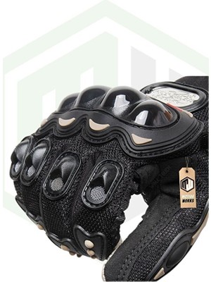 Bosile Korumalı Motosiklet Eldiveni - Dokunmatik Ekran Uyumlu Yazlık Fileli Siyah Motorcu eldiveni