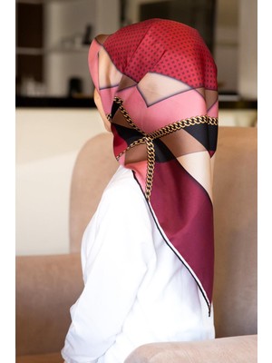 Vissona %100 Twill Ipek Geometrik Desenli Bordo - Bej Renkli 90X90 Eşarp Dikim Şekli : El Dikişi