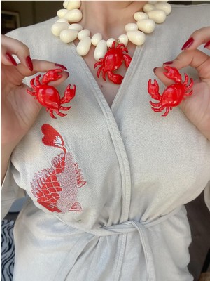 H&S Aksesuar Kırmızı Tasarım Yengeç Küpe