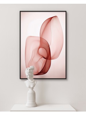 Rosa Art Metal Çerçeveli Gerçek Camlı Tablo |soyut,minimalist Şeffaf Form|zarif Bordo Ton,akışkan Çizgiler