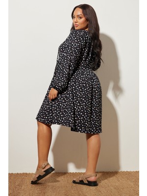 Büyük Beden V Yaka Uzun Kollu Bürümcük Kumaş Mini Elbise 303940