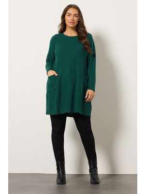 Büyük Beden Bisiklet Yaka Uzun Kollu Cepli Peluş Tunik 616455