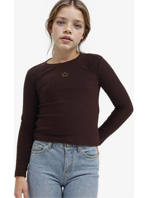 DeFacto Kız Çocuk Slim Fit Dar Kesim Yıldızlı Fitilli Kaşkorse Uzun Kollu Tişört G3896A825WN
