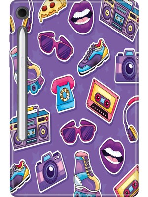Adasena Samsung Galaxy Tab S10 Lite SM-X400 10.9" Kılıf Tablet Için Desenli Silikon Kapak - 90'lar Sticker
