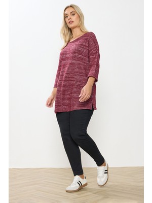 Büyük Beden Bordo Bisiklet Yaka Yarım Kol Düğme Detaylı Kadın Sweatshirt 304438