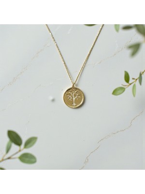 Nova Grup Hayat Ağacı Figürlü Yuvarlak 14 Ayar Altın Kolye