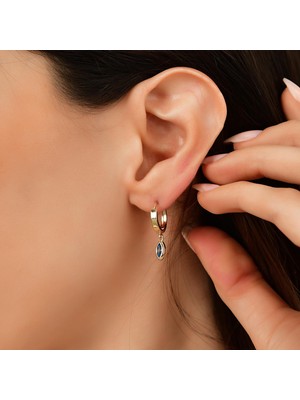 Goldium Jewellery 14 Ayar Altın Sallantılı Mavi Taşlı Küpe