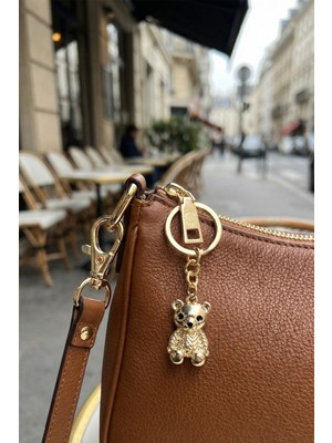 Modex Altın Sarısı Dokulu Minimal Ayıcık Çanta Aksesuarı Anahtarlık