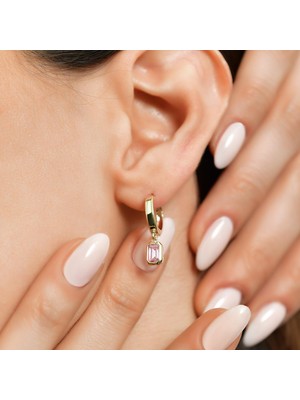 Goldium Jewellery Goldium 14 Ayar Altın Sallantılı Pembe Taşlı Küpe
