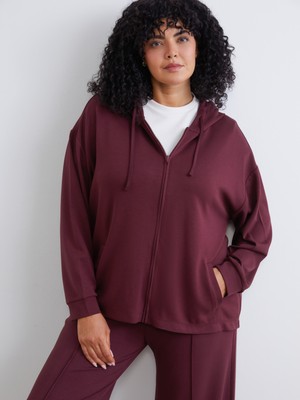 Soulife Büyük Beden Kapüşonlu Kadın Fermuarlı Sweatshirt