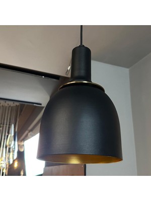 Bamyum Deep Siyah Ince Siyah Fener Ufo Başlık Tekli Avize Sarkıt Salon Mutfak Butik Lamba Aydınlatma Avize