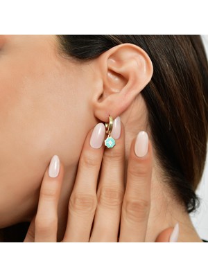 Goldium Jewellery 14 Ayar Altın Mineli Taşlı Küpe