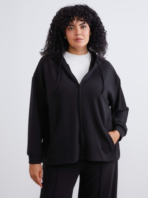 Soulife Büyük Beden Kapüşonlu Kadın Fermuarlı Sweatshirt