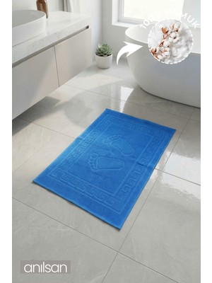 Anılsan Turkuaz Greek Ayak Havlusu - 50X70 Cm, 245 Gr, %100 Pamuk, Spa ve Otel Banyo Paspası, Günlük Kullanıma Uygun
