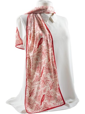 Çiçek ve Kuş Desenli Fular 30X140