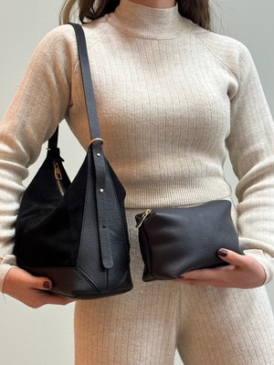 MaVaux Moka %100 Hakiki Deri Şık Detaylı Omuz Çantası