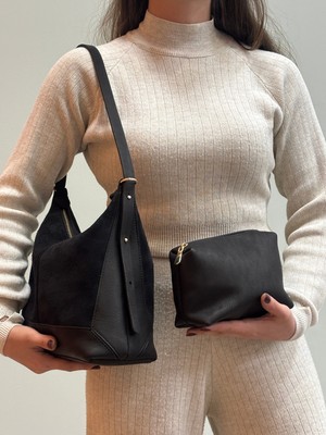 MaVaux Moka %100 Hakiki Deri Şık Detaylı Omuz Çantası