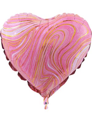 Kalpli Pembe Mermer Desenli Folyo Balon