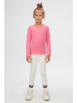 Şeker pembe Basic Mevsimlik Likralı Uzun Kollu Kız Çocuk Tişört