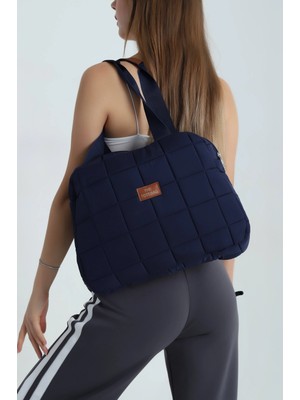 Clodi Lacivert Büyük Boy Kapitone Fermuarlı Kadın El Kol ve Omuz Çantası