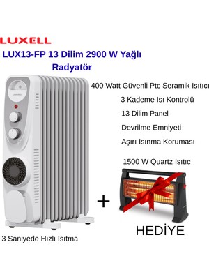 Luxell LUX13-FP-WG 13 Dilim 2900 Watt Turbo Fanlı Yağlı Radyatör+Luxcell Quartz Elektrikli Soba Hediye
