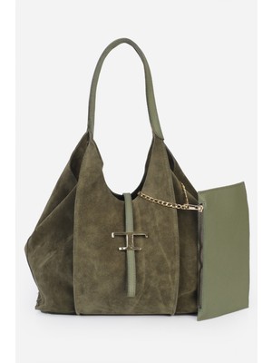 Alessia Bag Keria Hakiki Deri T Logolu Omuz Çantası