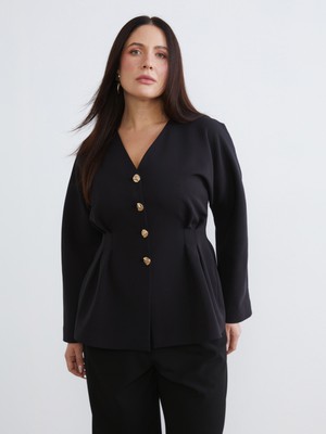 Soulife Büyük Beden V Yaka Kadın Ceket