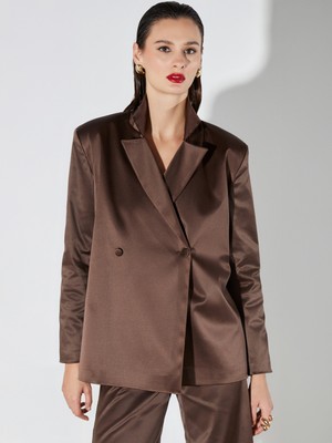 Soulife Kruvaze Yaka Saten Kadın Blazer Ceket