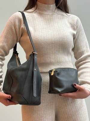 MaVaux Moka %100 Hakiki Deri Şık Detaylı Omuz Çantası