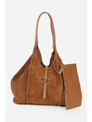 Alessia Bag Keria Hakiki Deri T Logolu Omuz Çantası