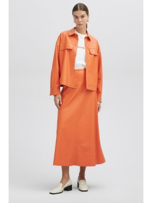 Mizalle Maksi Evaze Turuncu  Suni Deri Etek