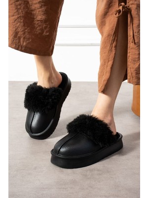 papucumun dünyası Içi Tüylü Dışı Eva Su Geçirmez Kaymaz Taban Önü Kapalı Ev Terliği Kışlık Terlik