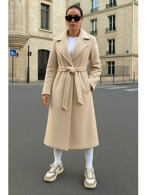 Comstar Kadın Kruvaze Salaş Trend Krem Kaşe Kaban