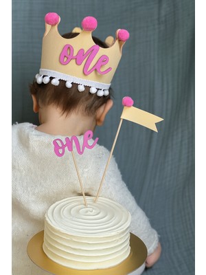 Aloha Concept Taç Pembe “one” 1 Yaş Doğum Günü Taç ve Kürdan Süs Seti