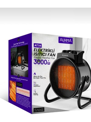 Auhma AT1H Elektrikli Isıtıcı Fan Gri | 3000W Hızlı Isınma, 3 Kademeli Ayar, Sessiz Ptc Isıtma Teknolojisi