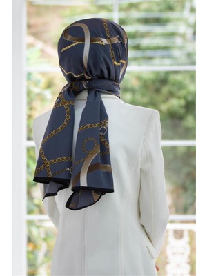 Vissona Lüks Medine Ipeği Zincirli Kemer Desenli Füme Renkli 75X195 Kırışmaz Şal Moss Krep Dikiş Tipi Italyan Dikişli