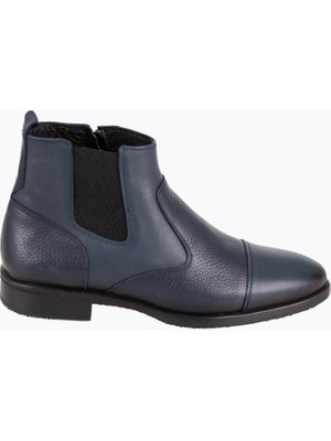HC MEN CLASSIC Erkek Chelsea Bot Fermuarlı Deri Eva Taban Lacivert